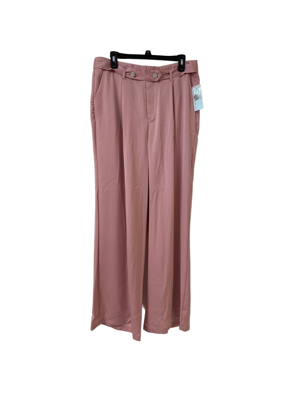 NWT Blue Sol Women's Satin Glitz Button Flare Size 14 Pants Dusty Pink - Picture 1 of 6